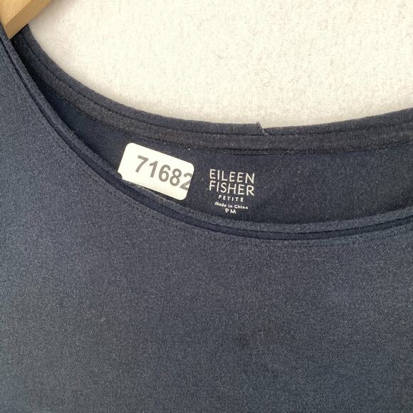 EILEEN FISHER Top PM Fine Cotton Jersey Rolled Hem Scoop Neck Short Sleeve Black - Picture 13 of 13